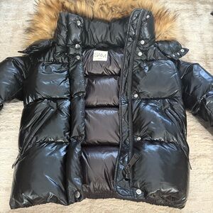 SAM. Kids size 12 Shiny Black Puffer with Faux Fur Trim